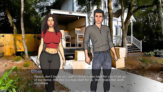 EroticTalker busty Latina wife comforts sad husband Ethan outside moving truck