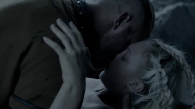 Vikings blonde actress passionate neck kiss nude sex scene
