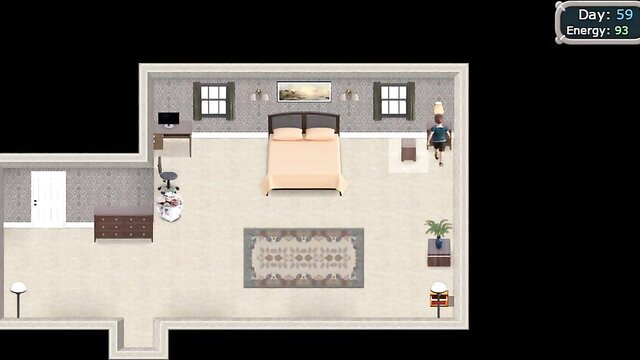 LoveSkySan69 in bedroom, casual top on bed, gameplay screenshot