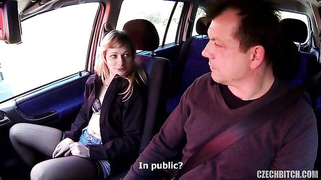 Blonde 18yo in car asks 'In public?' amateur public tease