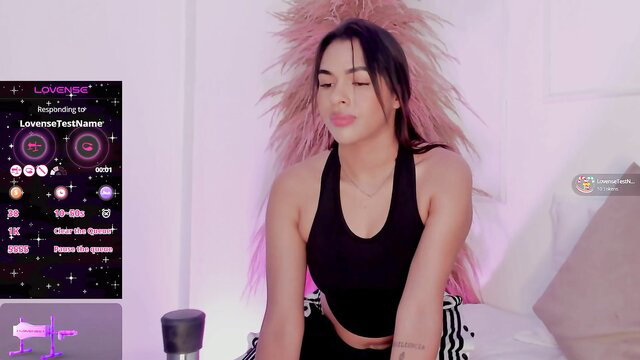 Irina Ross petite Latina with Lovense toy in pink bedroom stream