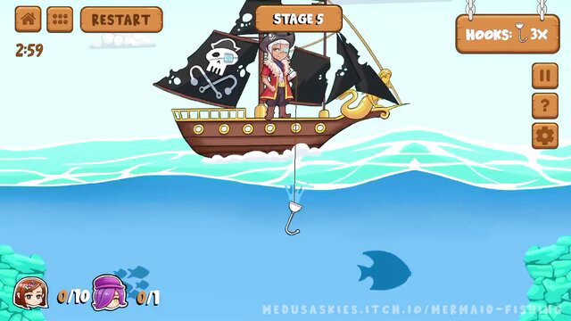 Cartoon mermaid fishing on pirate ship adult game level 5 thumbnail
