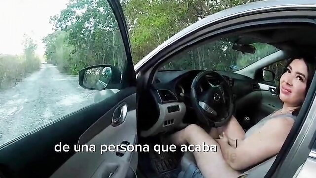Pamlatina driving in car, hot latina amateur tease