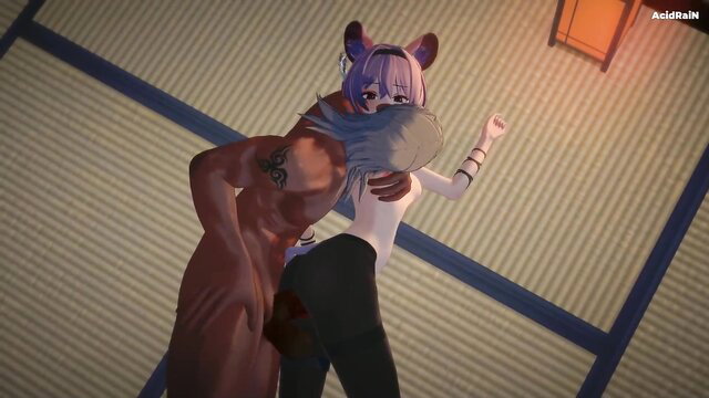 Arknights Lin x muscular mob embracing intimately in tight pants
