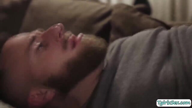 Eva Paradis bearded stepson lying aroused on bed