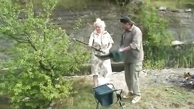 Eva Horackova mature blonde fishes tuna cocks outdoors on trip