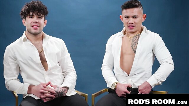 Jayden Marcos and Dalton Riley shirtless in white shirts, hot gay duo