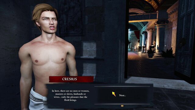 Cresius topless hunk in Slaves of Rome Orgy of Lust scene
