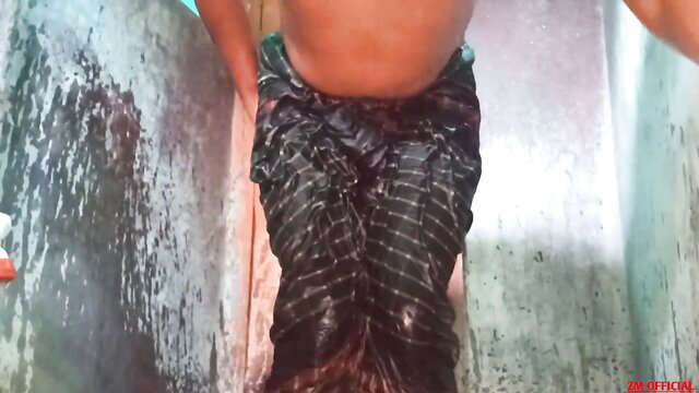 Bengali Desi hot man wet shorts bulge in shower masturbation tease