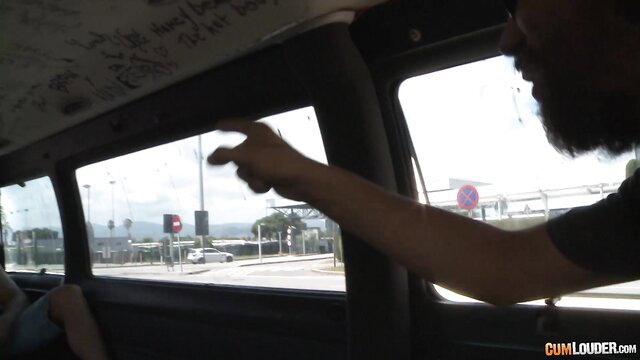 POV handjob cumshot on van window in car Kyra Hot
