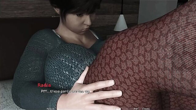 Asian MILF Radia grabs cock in sweater, intimate bedroom tease