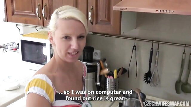 Blonde wife in kitchen talks about rice in wife swap amateur video