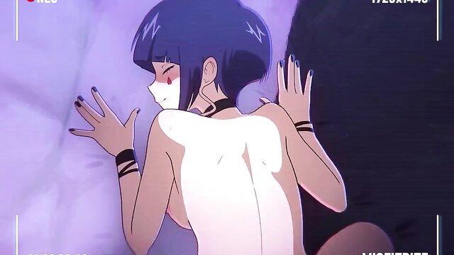 Kyoka Jiro nude from behind, hands bound, mask on in hentai fuck scene