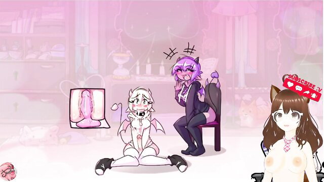 Jazziuu futa animation: kiss, anal dildo on white catgirl foxgirl friends