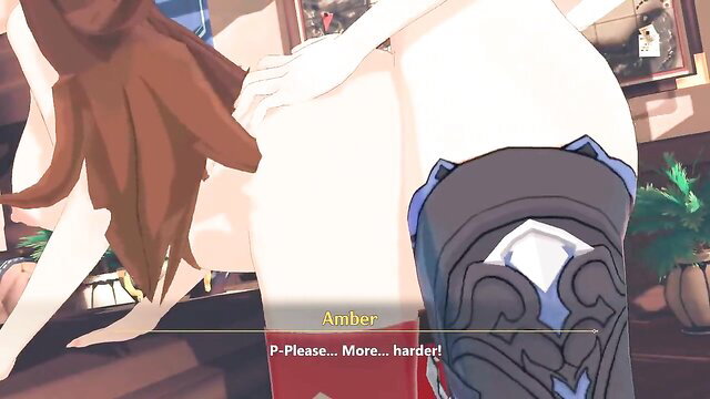 Genshin Impact Amber begs 'Please more harder' as Eula drills her from behind