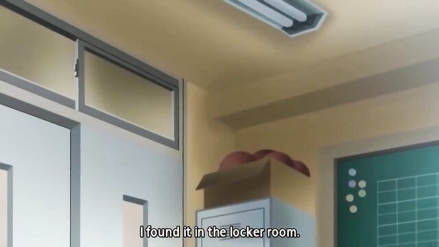 Anime JAV girl finds condom box in locker room, netorare tease