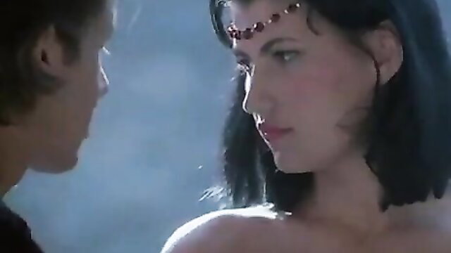 Vintage Snow White porn thumbnail: sexy brunette in red beads headpiece with young stud