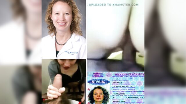 Alison Hall exposed in lab coat, passport ID and blurred nude closeup