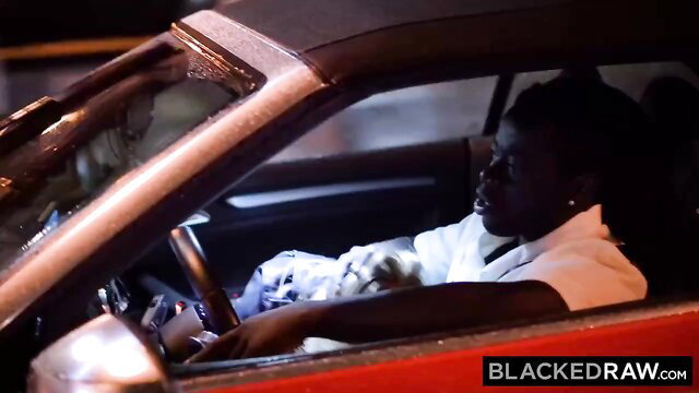 Horny blonde in car with black guy, tense BlackedRaw interracial hookup
