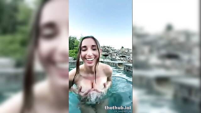 Christina Khalil nude smiling in pool, wet tits exposed live cam
