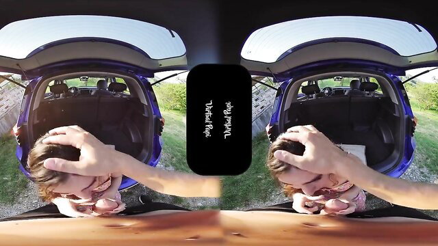 Maria Jade POV facefuck in car with old man, brunette passion explodes