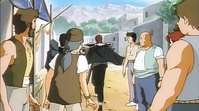 Minerva no Kenshi Ep.2 hentai group scene in village with anime babes and studs