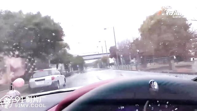 POV dashcam drive past sexy Nipponese vixen with big balloon tits