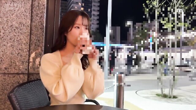 Arai Rima sips drink in cafe, sexy yellow sweater, JAV 752SSCB-004