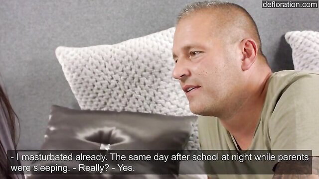 Busty Asian teen admits masturbating after school on couch interview