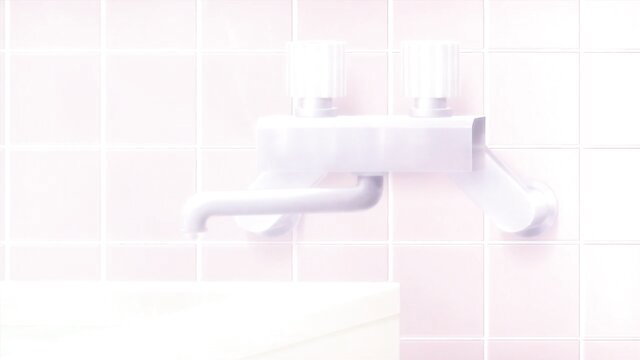 Pink bathroom faucet and spout in soft blur, JAV Joshi Ochi Ep.5 thumbnail
