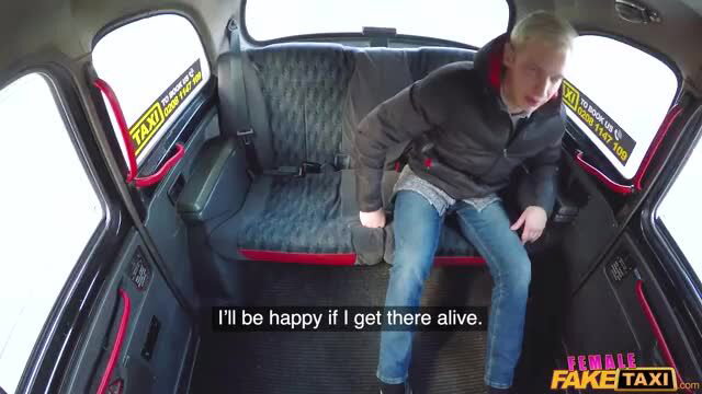 Therese Bizarre in Female Fake Taxi: guy slouched scared in cab backseat