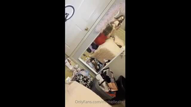 Michelle Alter POV blowjob in messy bedroom mirror selfie