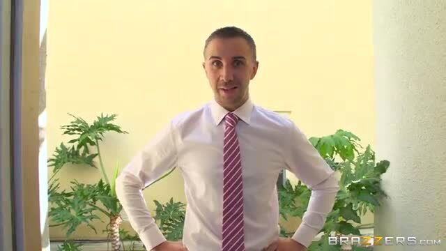 Alena Croft in white shirt red tie on Brazzers set