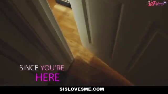 Innocent Eyes stepsis at door in pink top, sislovesme.com