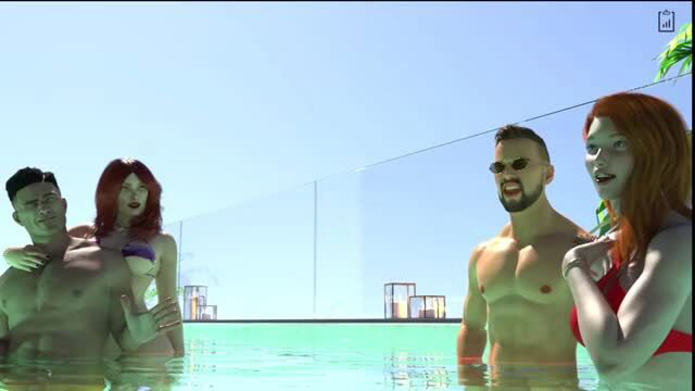 Katy, John, Will & Temptation in hot poolside foursome Couples Lustbound part 3