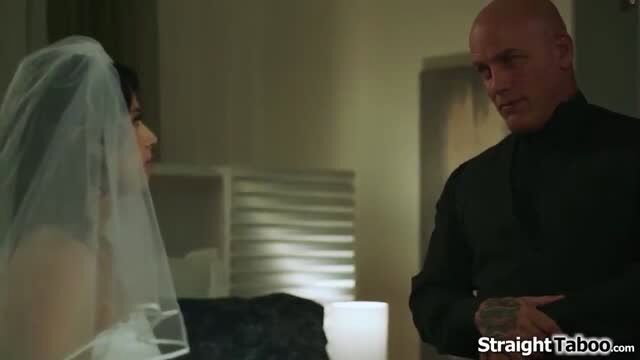 Penelope Reed in wedding veil faces stepdad Derrick Pierce on wedding night