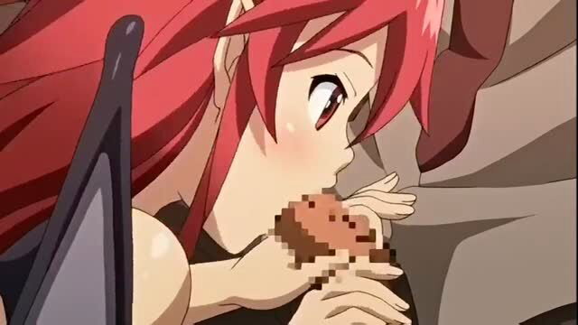 Redhead elf girl with demon wings eating pixel food, cleavage tease