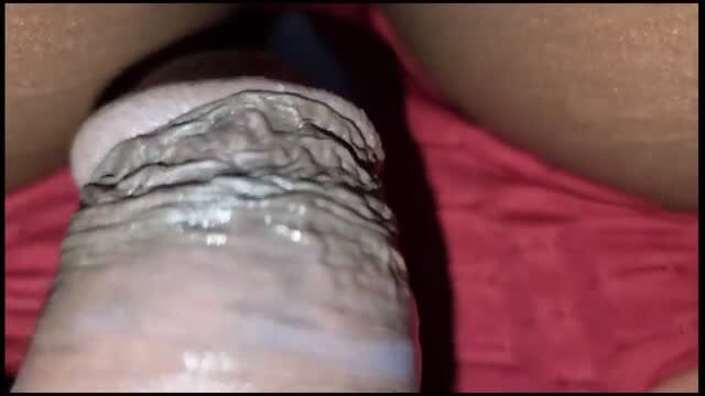 Anika Heart close-up hairy pussy with cock rubbing on it