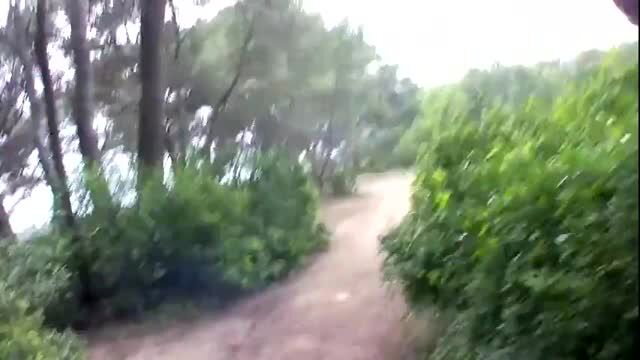 Trail run through forest leads to outdoor sex after workout