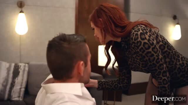 Maitland Ward in leopard print bodysuit seducing man