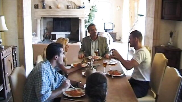 Nikki Blond in Riviera 1 dinner scene with men (2001)