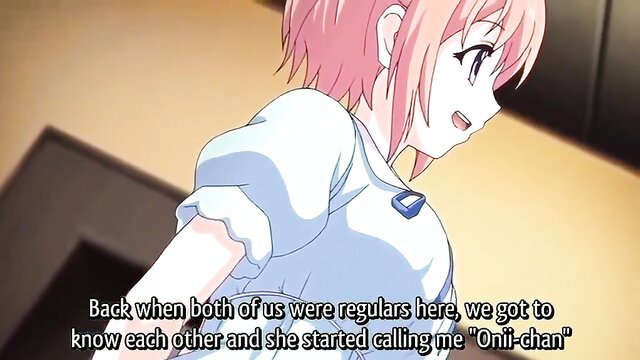 Pink-haired anime hentai girl in white dress smiles, calls Onii-chan