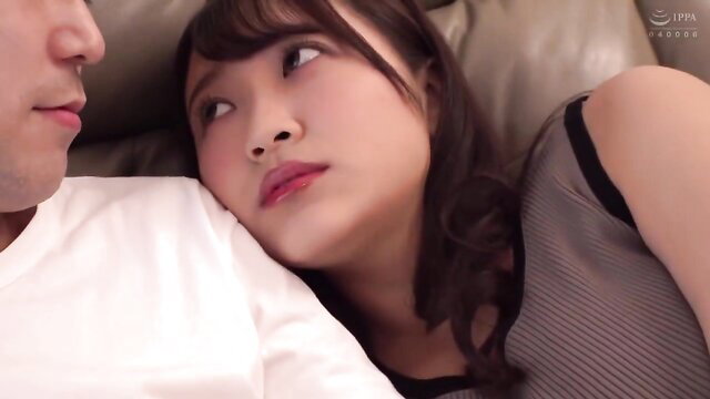 Hana Himesaki cuddles intimately with man on bed, JAV wife seduction