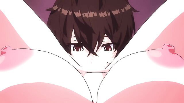 AneHame hentai boy face buried in massive pink anime tits POV