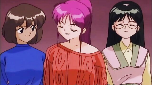 Three cute anime girls with ponytails and glasses from Nageki No Kenkou Yuuryouji hentai