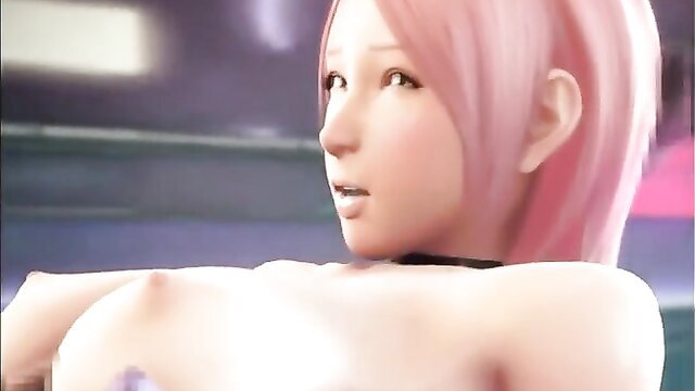 Pink-haired Asian babe with huge tits in erotic CG art thumbnail
