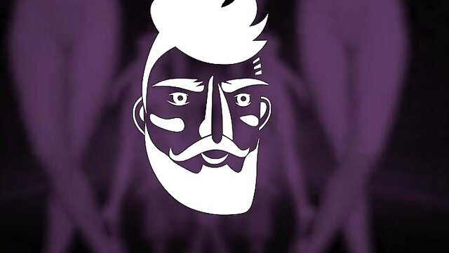 Silhouette bearded man in purple haze, Lezdom double domme spitting smoking humiliation