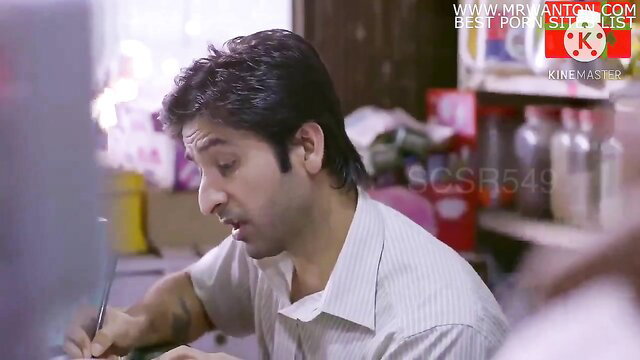 Indian man in shirt writing at desk in sexy married woman fuck scene