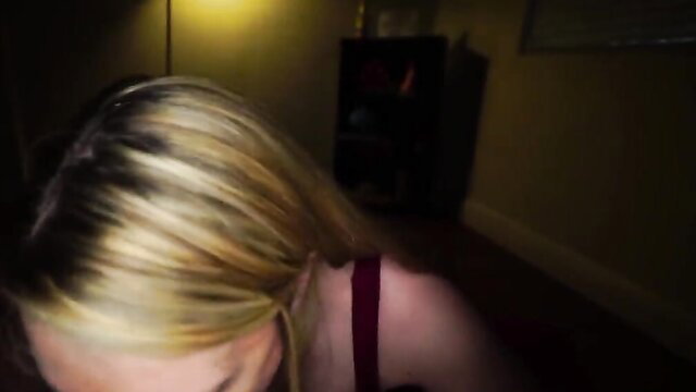 Joslyn Jane busty blonde in red bra, seductive closeup