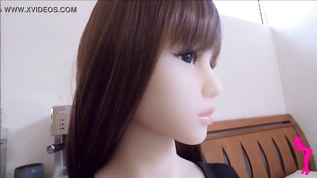 Cute Asian sex doll teen with bangs, pretty face ready to fuck